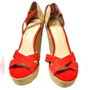 Jessica Simpson Apella Patch Wedge Sandles Red Sz 8.5